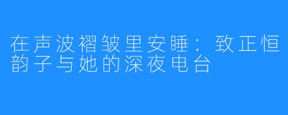 在声波褶皱里安睡：致正恒韵子与她的深夜电台